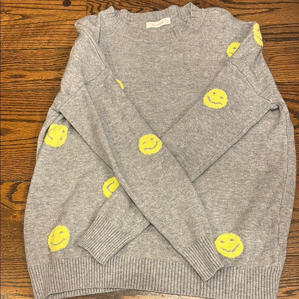 Gray Smiley Face Sweater